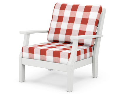 POLYWOOD® Chesapeake Deep Seating Chair in White / Buffalo Plaid Crimson