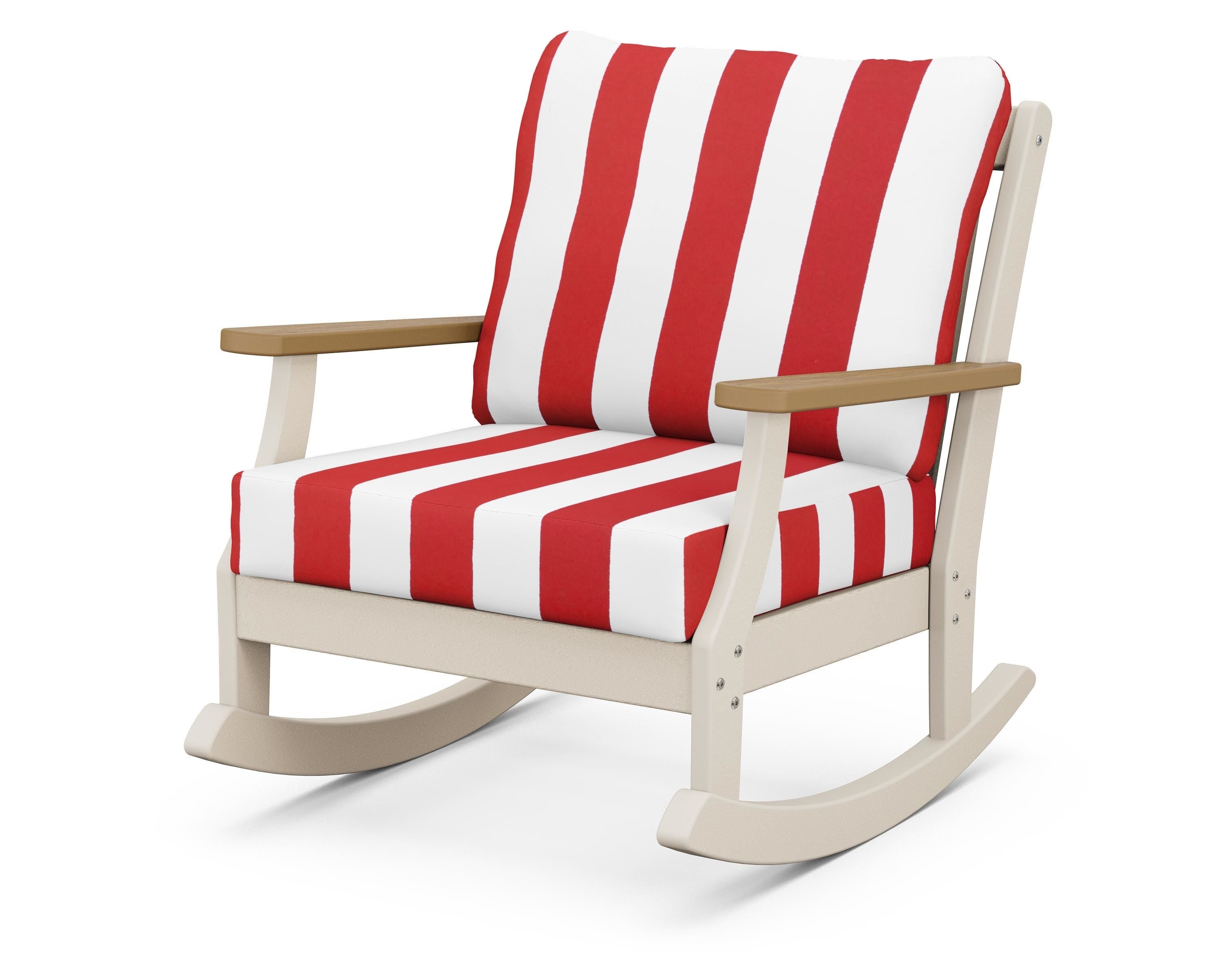 POLYWOOD® Braxton Deep Seating Rocking Chair in Sand / Natural / Cabana Stripe Crimson