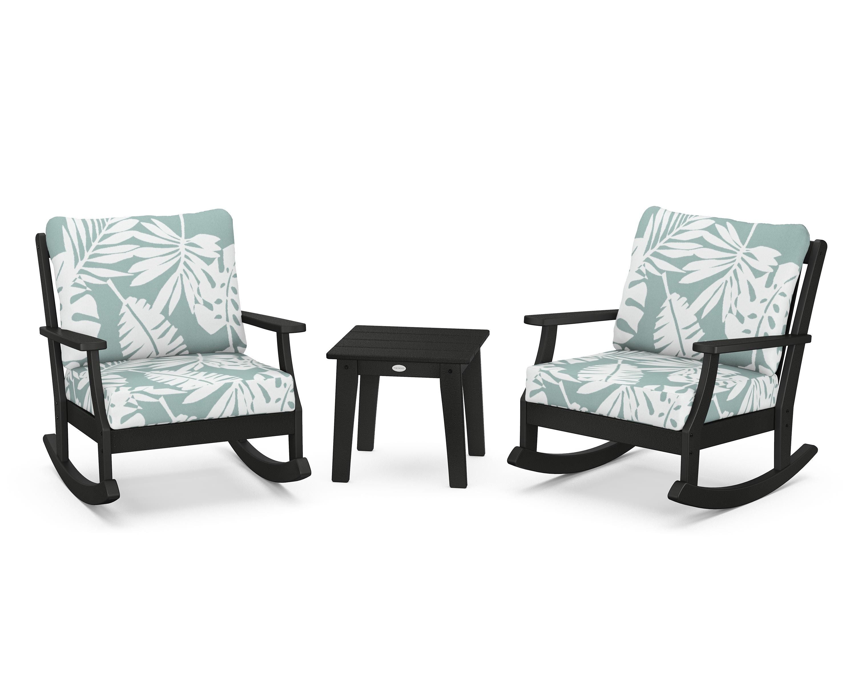 POLYWOOD® Braxton 3-Piece Deep Seating Rocker Set in Black / Leaf Glacier Spa