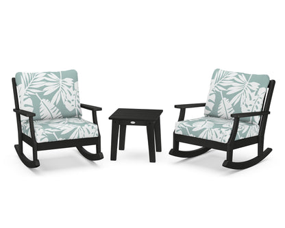 POLYWOOD® Braxton 3-Piece Deep Seating Rocker Set in Black / Leaf Glacier Spa