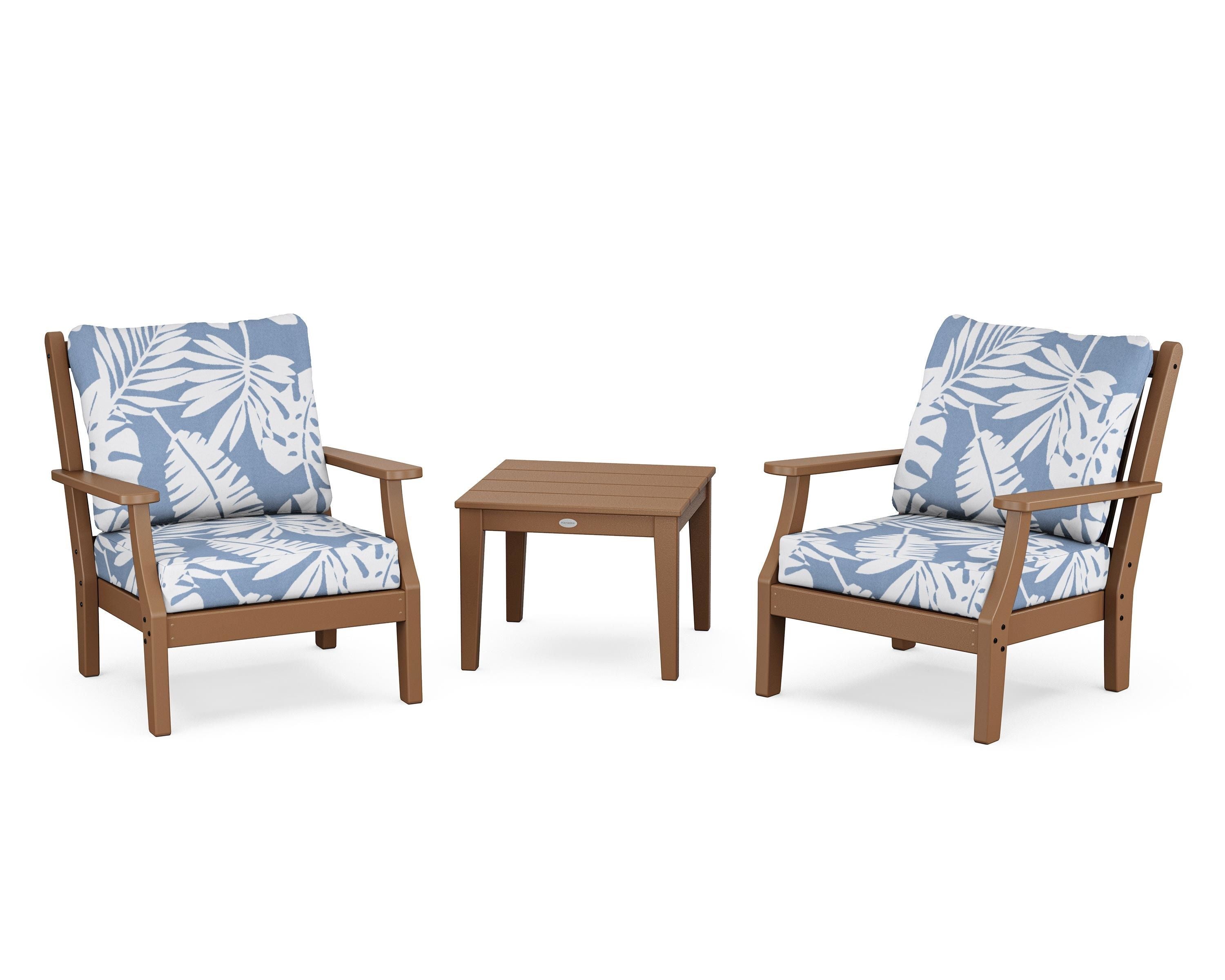 Country Living Wovendale 3-Piece Deep Seating Set in Teak / Leaf Sky Blue
