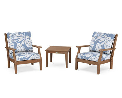 Country Living Wovendale 3-Piece Deep Seating Set in Teak / Leaf Sky Blue