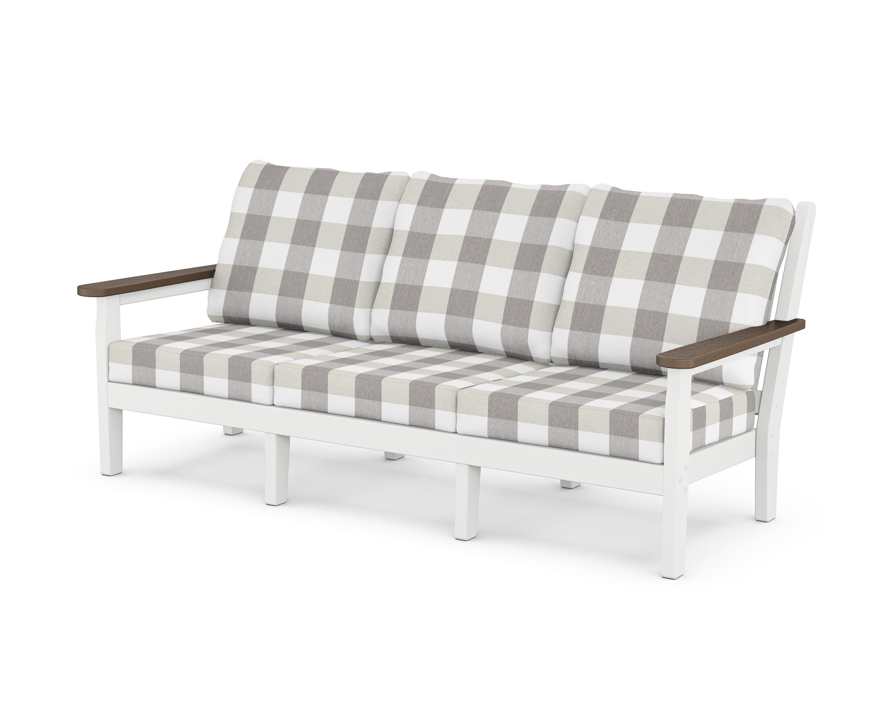 POLYWOOD® Chippendale Deep Seating Sofa in White / Kona / Buffalo Plaid Grey Mist