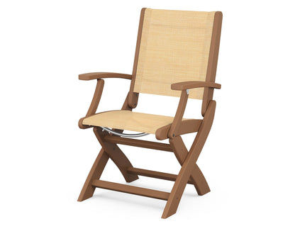POLYWOOD® Coastal Folding Chair in Teak / Dupioni Apricot Sling
