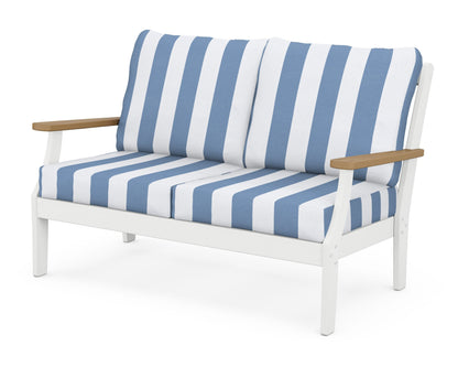 POLYWOOD® Braxton Deep Seating Loveseat in White / Natural / Cabana Stripe Sky Blue