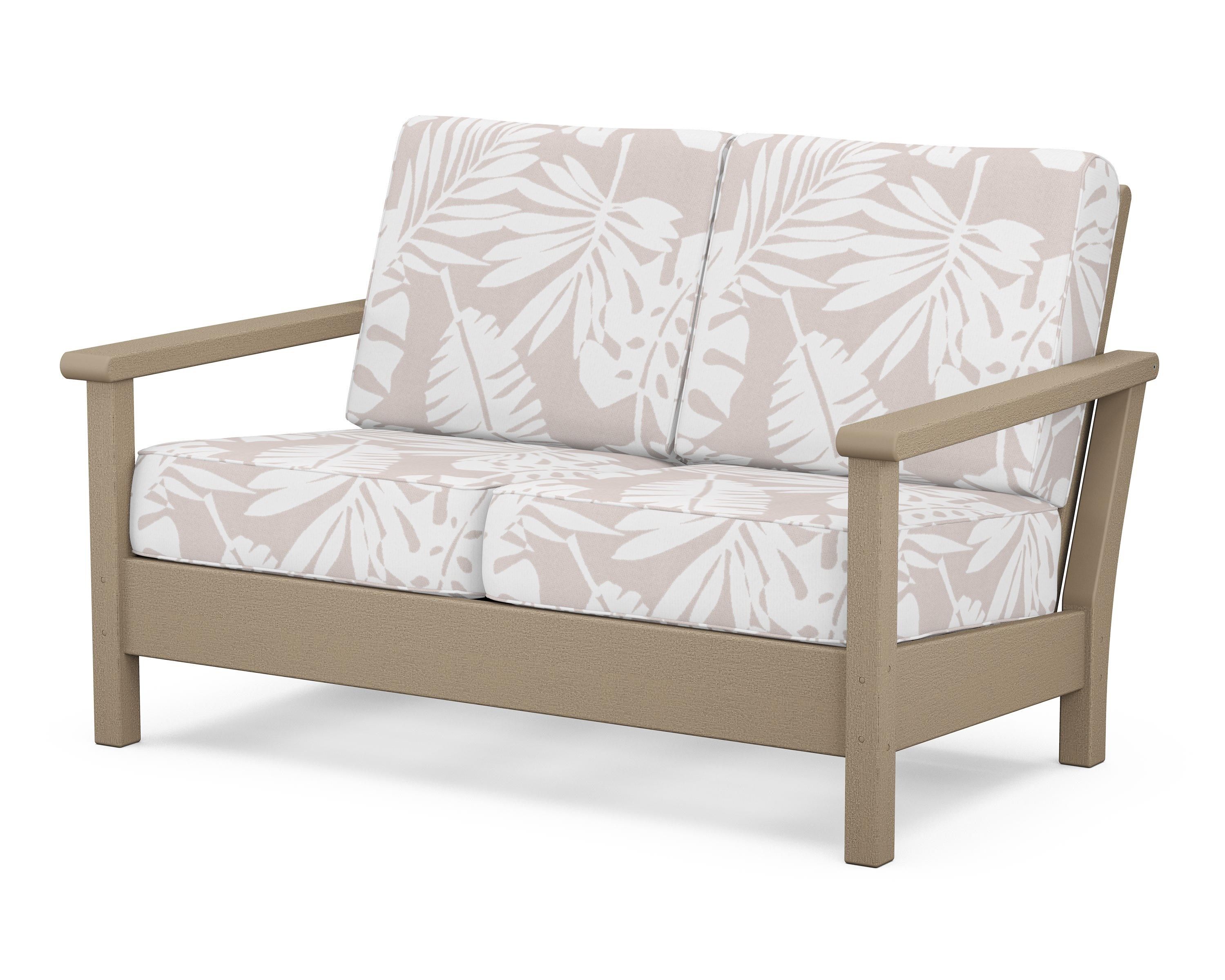 POLYWOOD® Harbour Deep Seating Loveseat in Vintage Sahara / Leaf Dune Burlap
