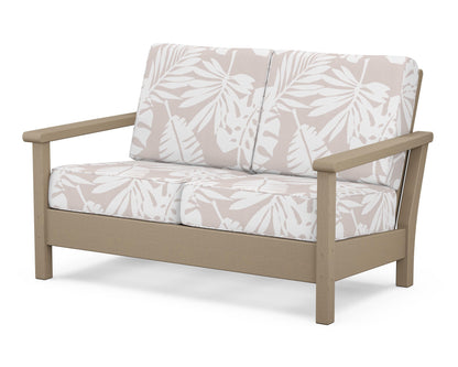 POLYWOOD® Harbour Deep Seating Loveseat in Vintage Sahara / Leaf Dune Burlap