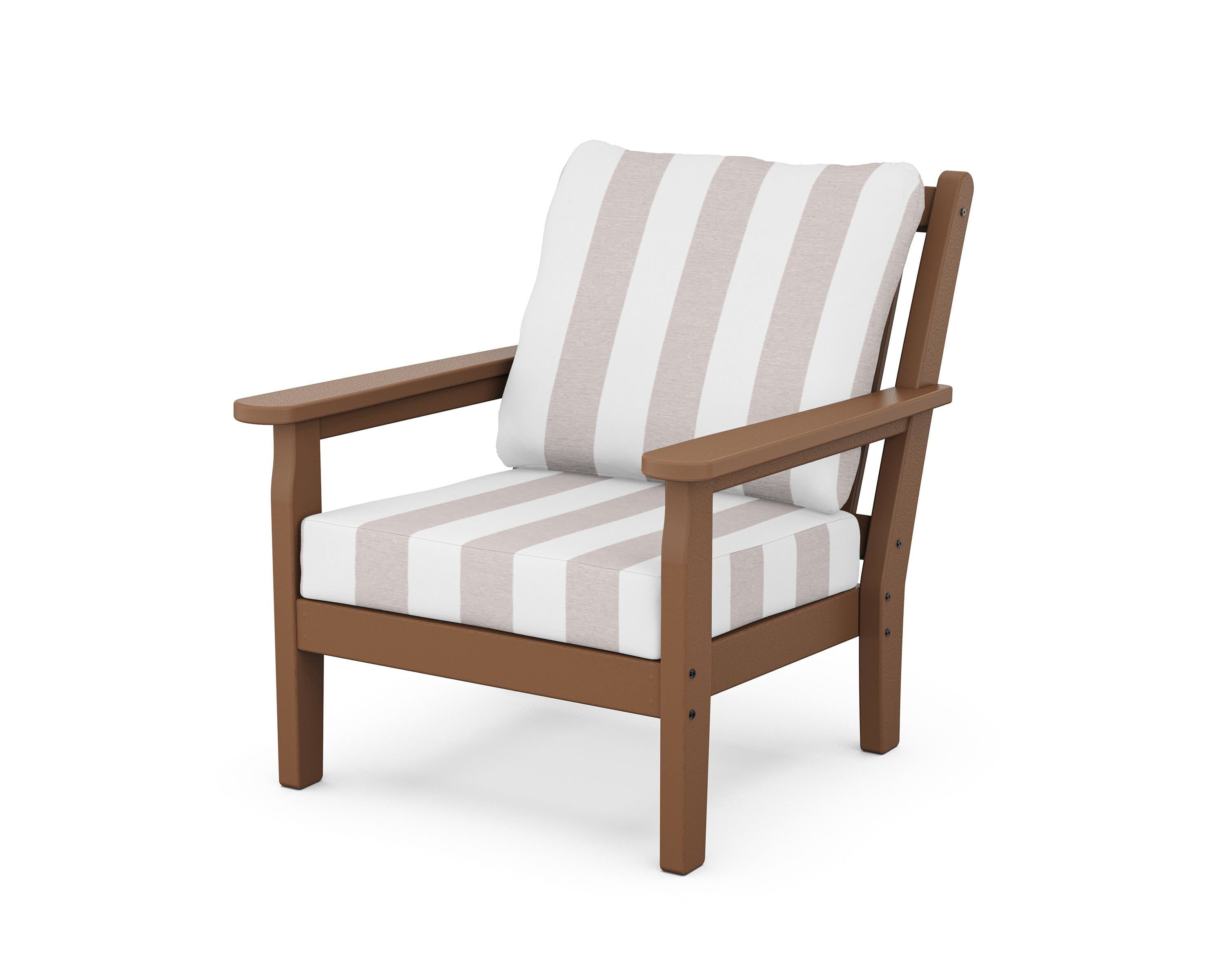 POLYWOOD® Chippendale Deep Seating Chair in Teak / Cabana Stripe Dune Burlap