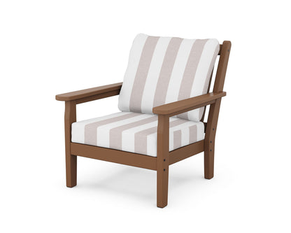 POLYWOOD® Chippendale Deep Seating Chair in Teak / Cabana Stripe Dune Burlap