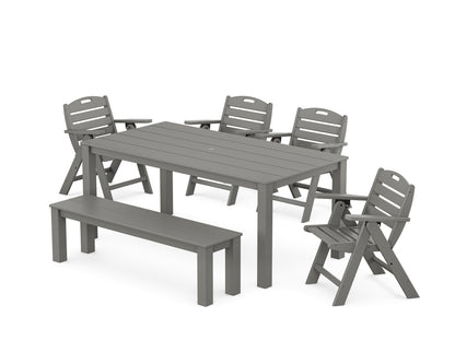POLYWOOD® Nautical Folding Lowback Chair 6-Piece Parsons Dining Set with Bench in Slate Grey