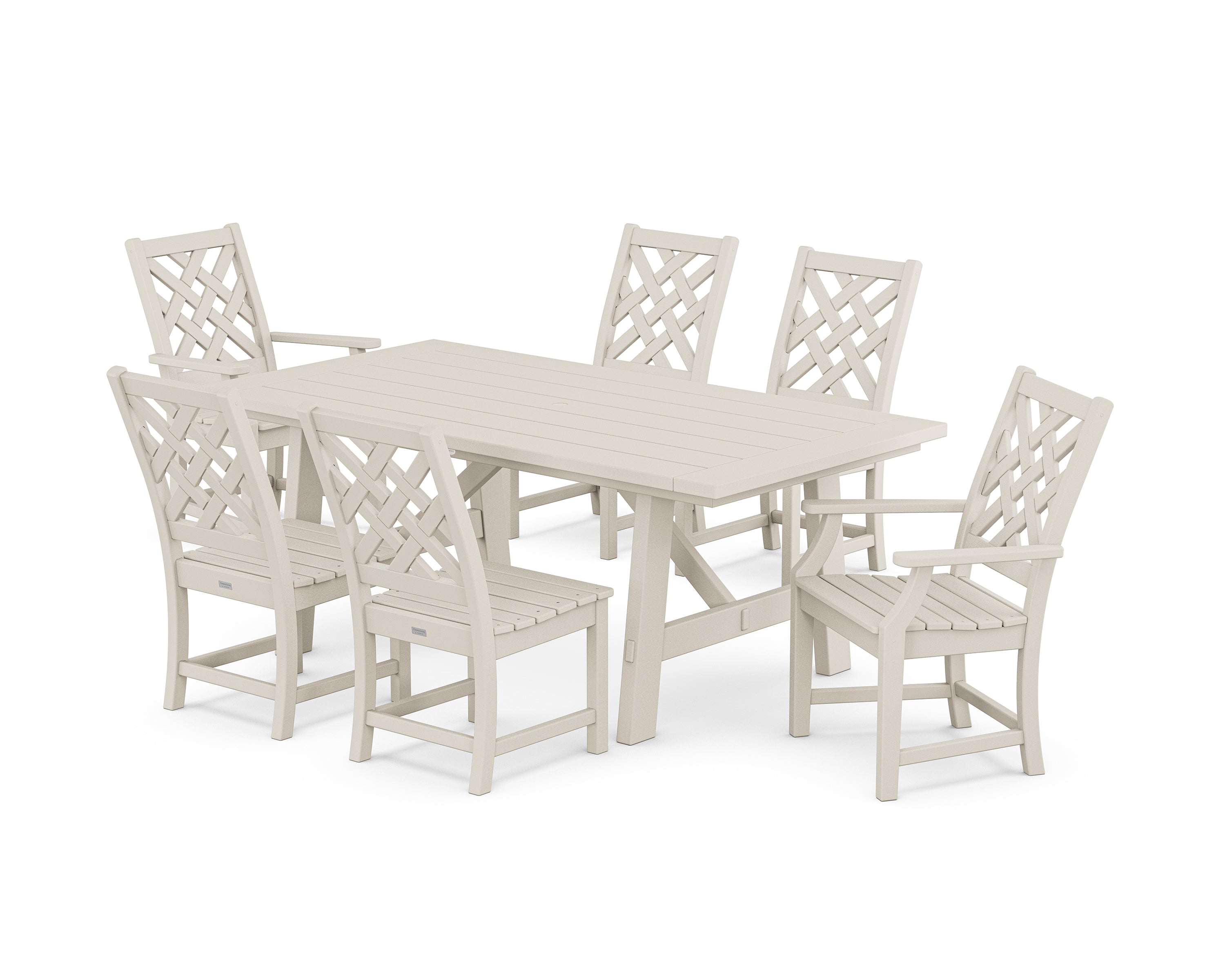 POLYWOOD® Wovendale 7-Piece Rustic Farmhouse Dining Set in Sand