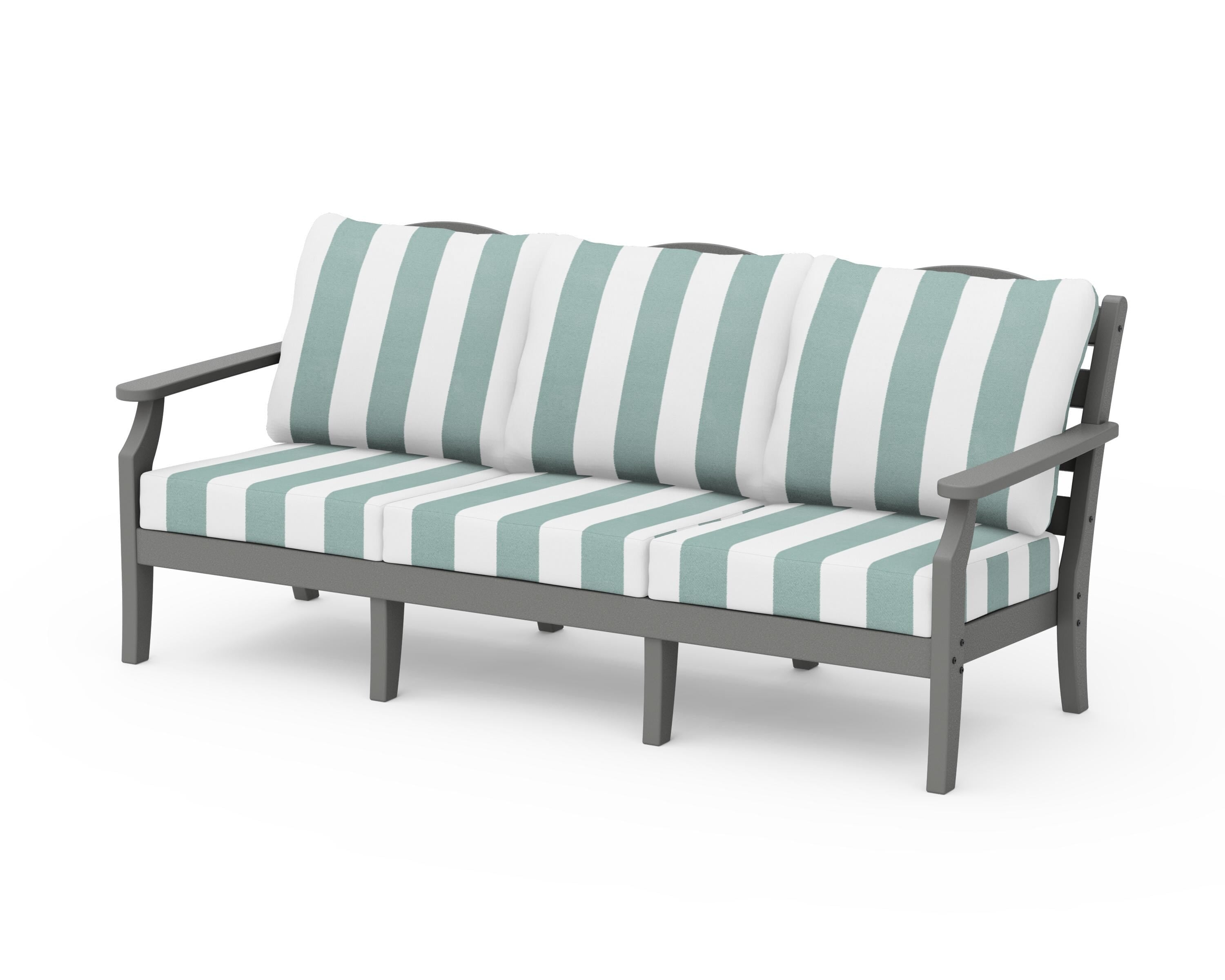 Draper James™ by  POLYWOOD® Savannah Deep Seating Sofa in Slate Grey / Cabana Stripe Glacier Spa