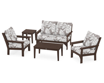 POLYWOOD® Vineyard 5-Piece Deep Seating Set in Mahogany / Leaf Grey Mist