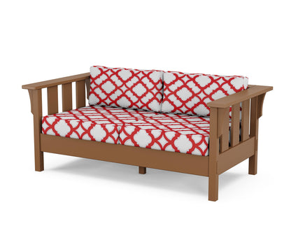 Martha Stewart by POLYWOOD® Acadia Deep Seating Loveseat in Teak / Trellis Crimson