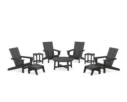 POLYWOOD® Modern Studio Adirondack 9-Piece Conversation Set in Black