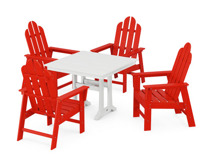 POLYWOOD® Long Island 5-Piece Farmhouse Dining Set With Trestle Legs in Sunset Red / White