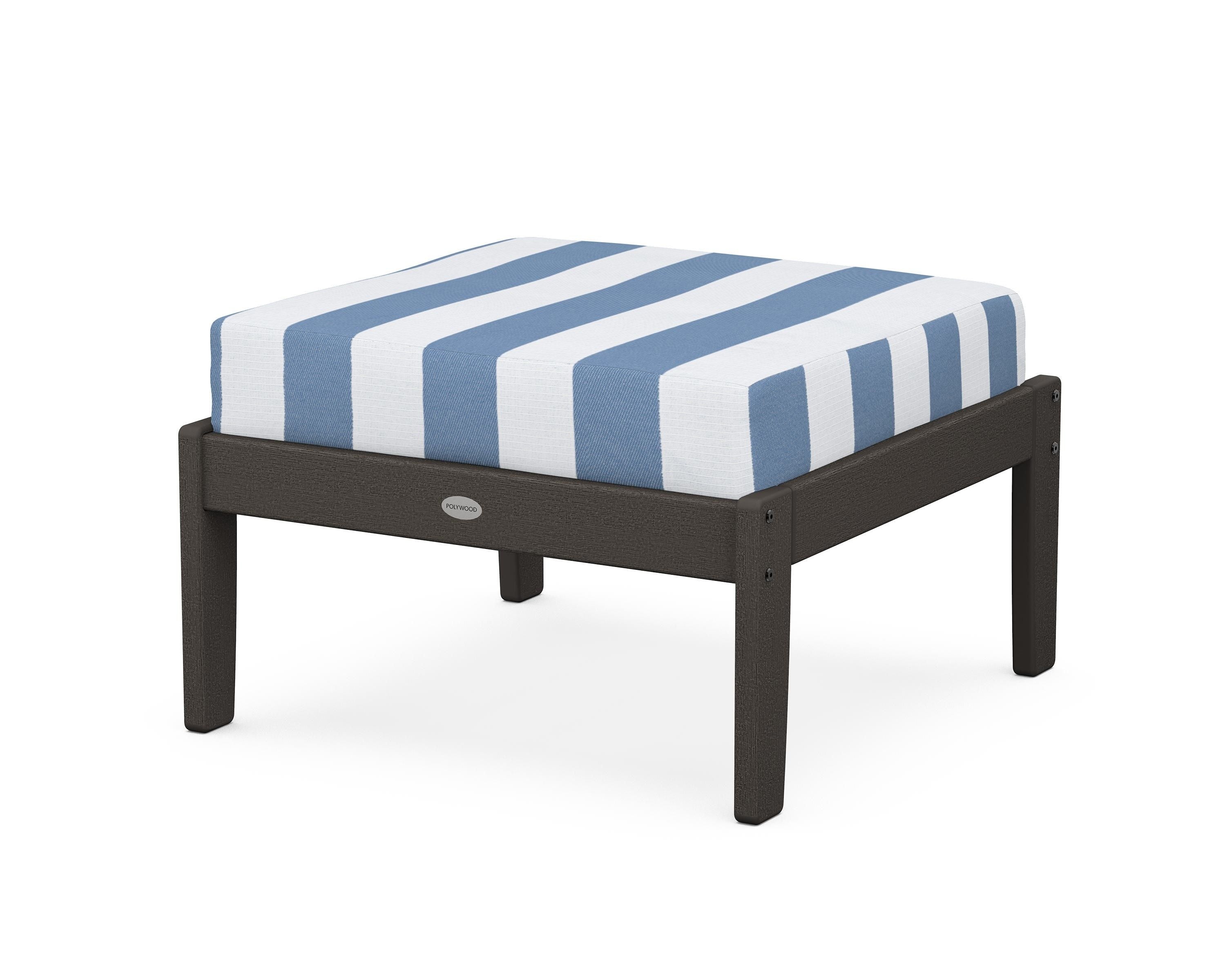 POLYWOOD® Braxton Deep Seating Ottoman in Vintage Coffee / Cabana Stripe Sky Blue