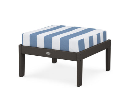 POLYWOOD® Braxton Deep Seating Ottoman in Vintage Coffee / Cabana Stripe Sky Blue