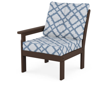 POLYWOOD® Vineyard Modular Left Arm Chair in Mahogany / Trellis Sky Blue