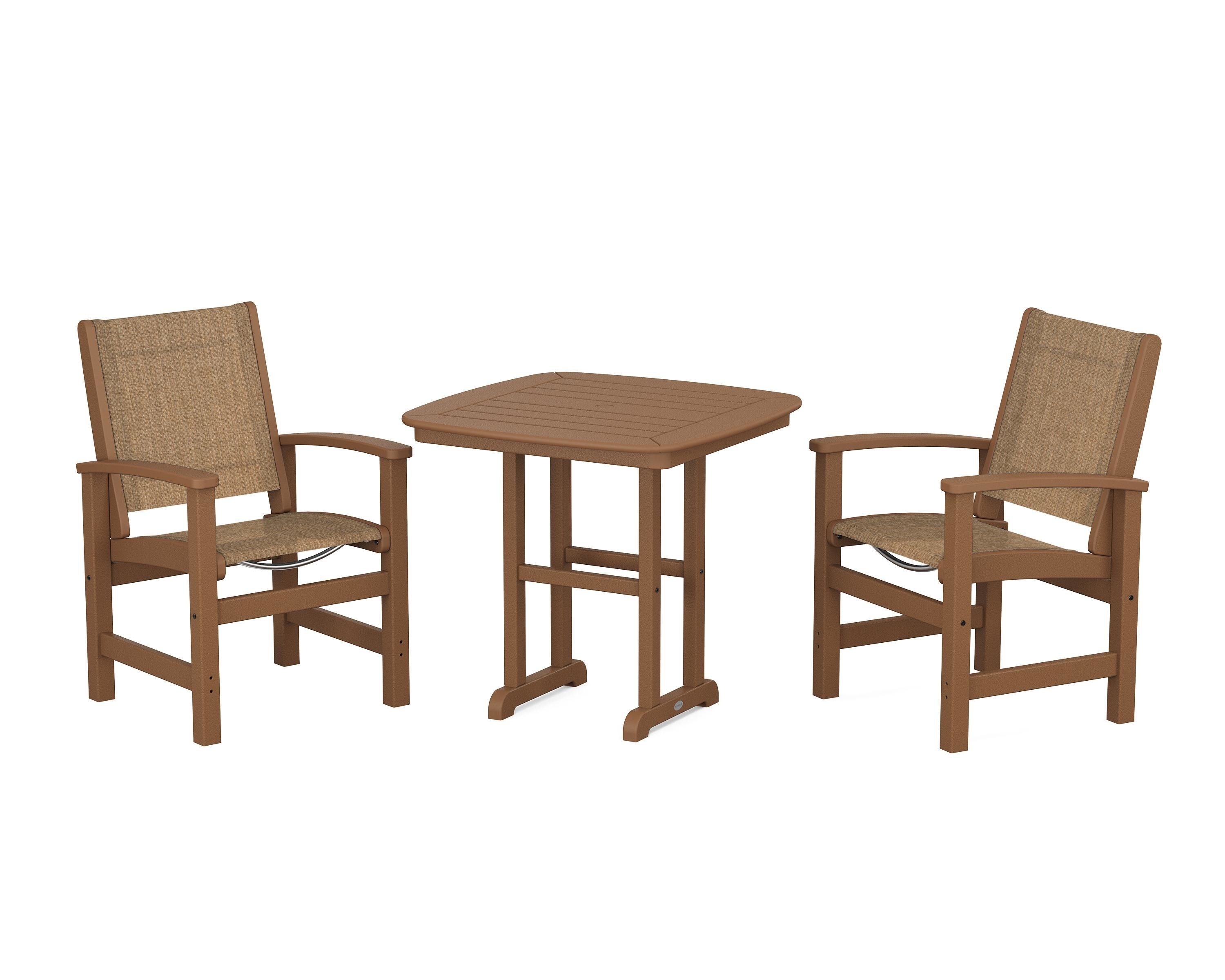 POLYWOOD® Coastal 3-Piece Dining Set in Teak / Burlap Sling