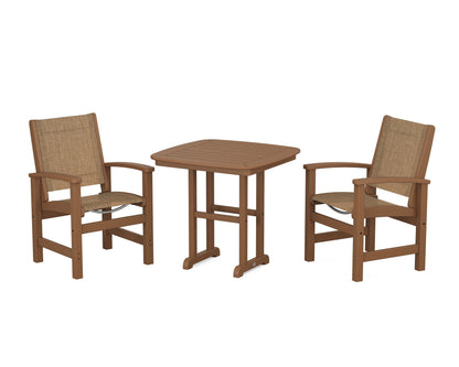 POLYWOOD® Coastal 3-Piece Dining Set in Teak / Burlap Sling