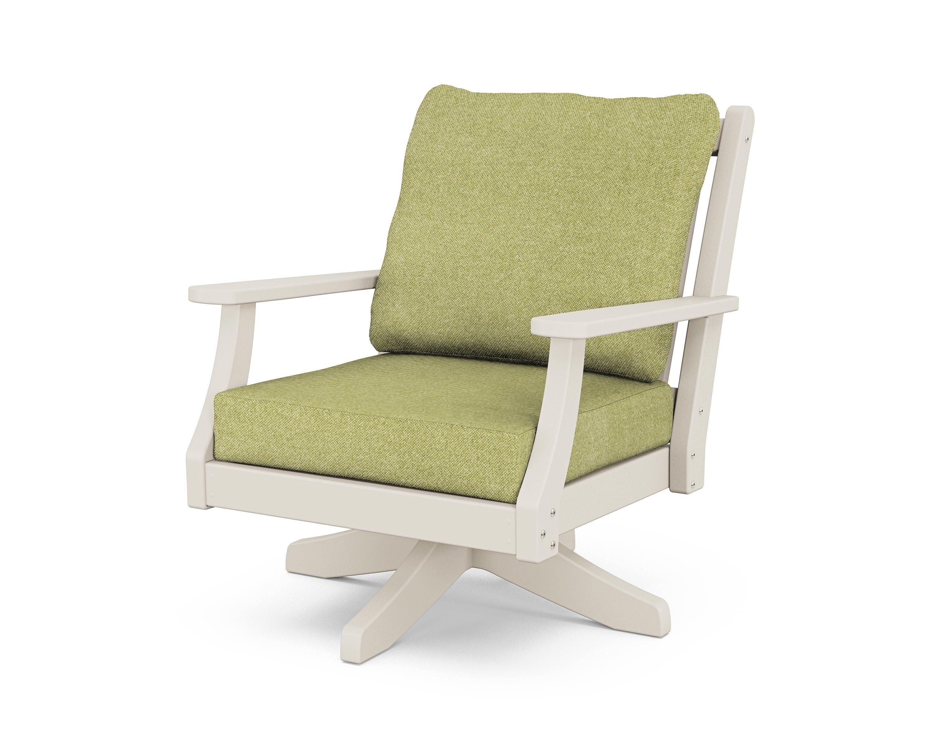 Country Living Wovendale Deep Seating Swivel Chair in Sand / Chartreuse Boucle