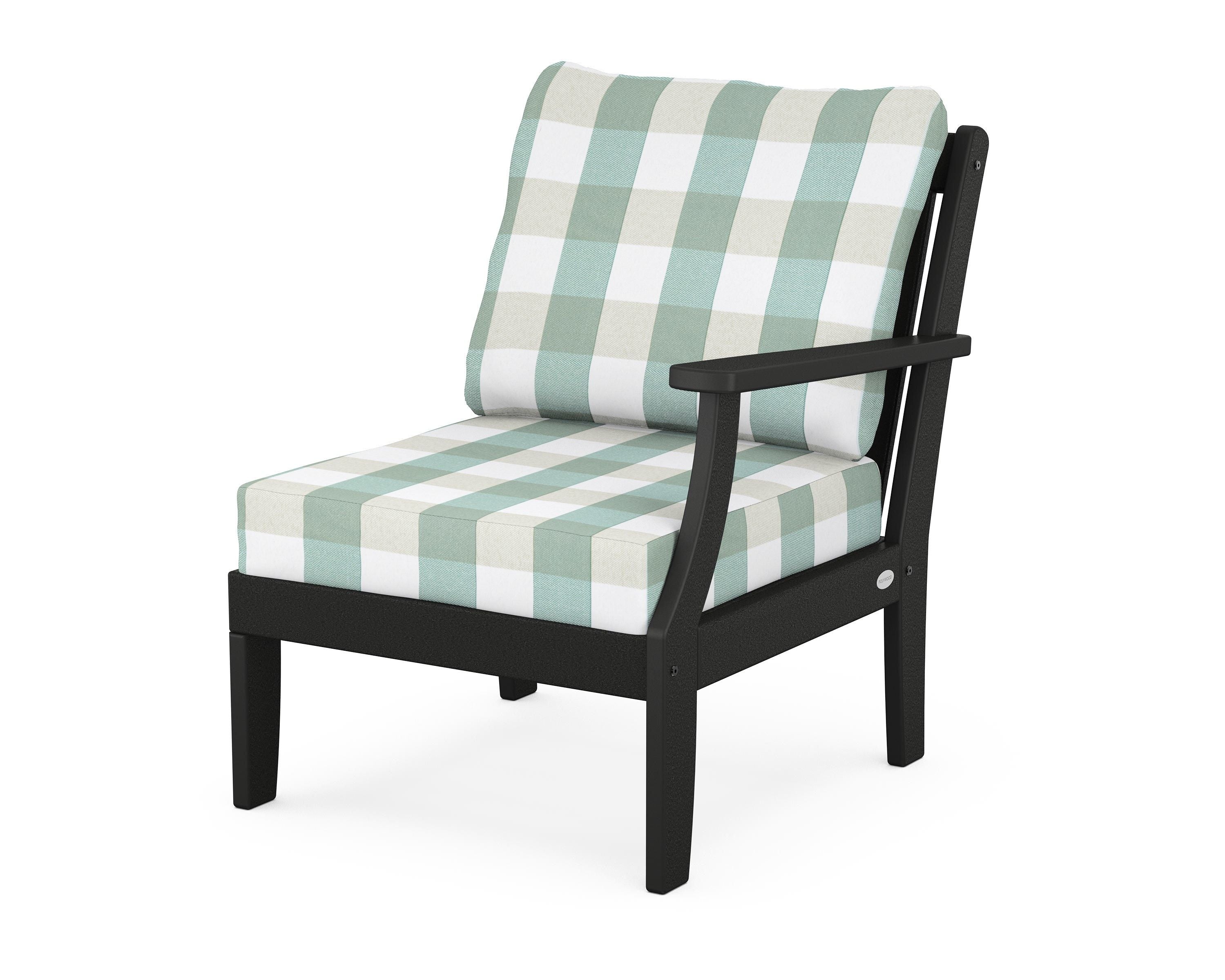 POLYWOOD® Braxton Modular Right Arm Chair in Black / Buffalo Plaid Glacier Spa