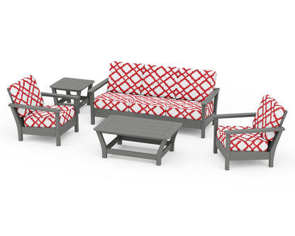 POLYWOOD® Harbour 5-Piece Deep Seating Set in Slate Grey / Trellis Crimson