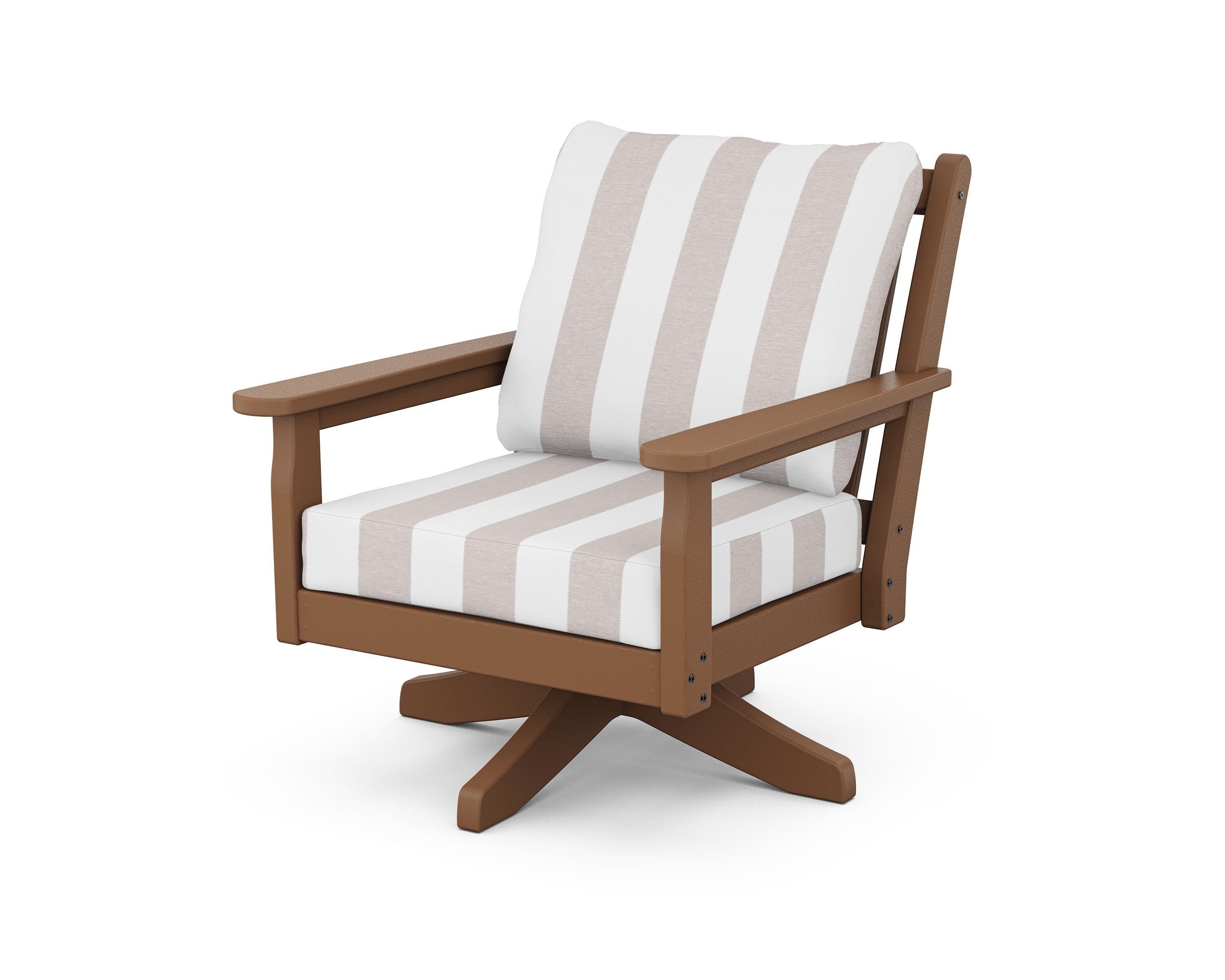 POLYWOOD® Chippendale Deep Seating Swivel Chair in Teak / Cabana Stripe Dune Burlap