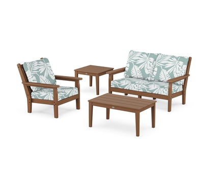 POLYWOOD® Chippendale 4-Piece Deep Seating Set in Teak / Leaf Glacier Spa