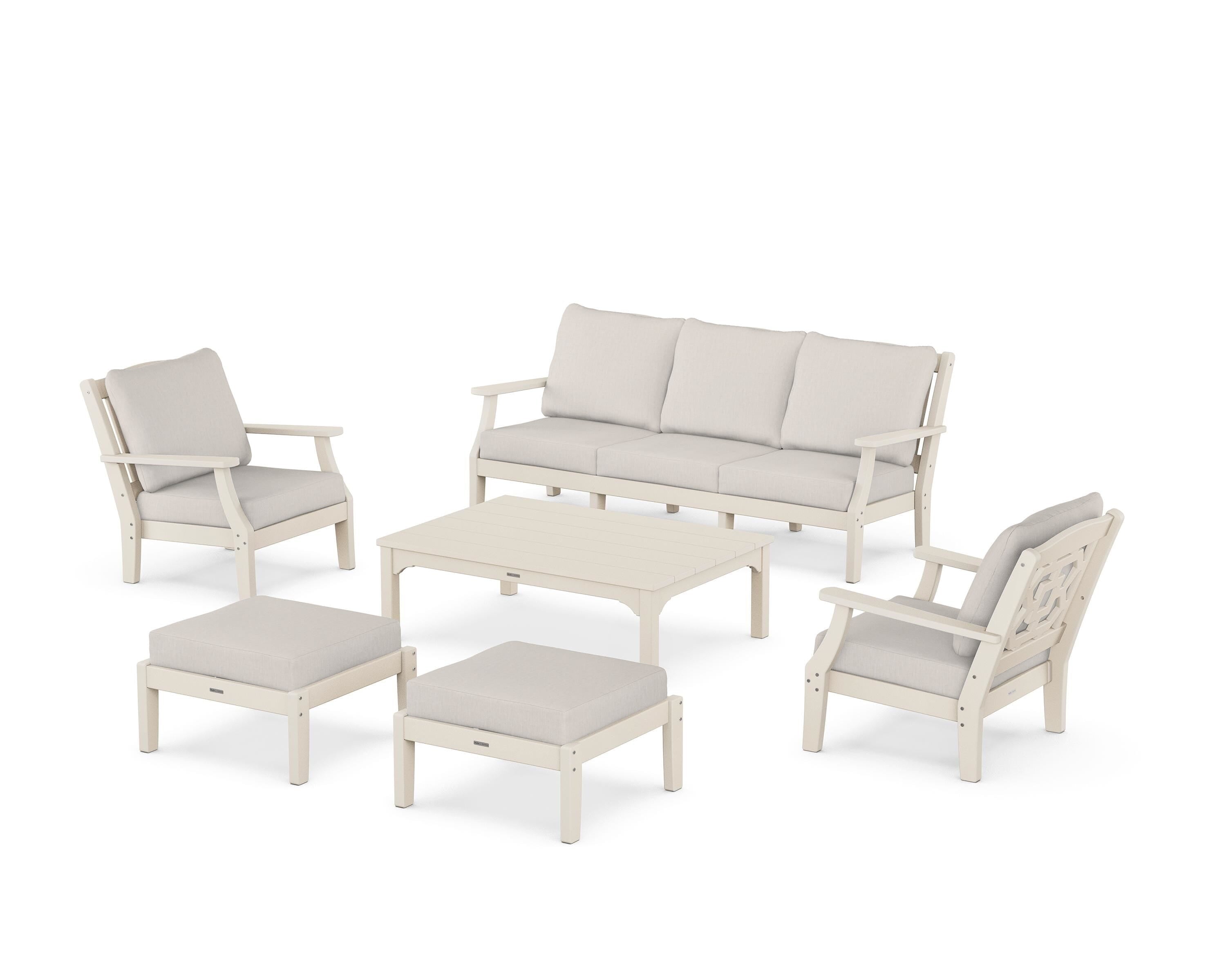 Martha Stewart by POLYWOOD® Chinoiserie 6-Piece Lounge Sofa Set in Sand / Cast Ash