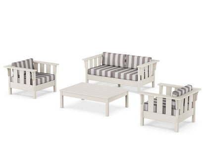 Martha Stewart by POLYWOOD® Acadia 4-Piece Deep Seating Set with Loveseat in Sand / Cabana Stripe Grey Mist