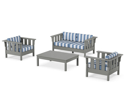 Martha Stewart by POLYWOOD® Acadia 4-Piece Deep Seating Set with Loveseat in Slate Grey / Cabana Stripe Sky Blue