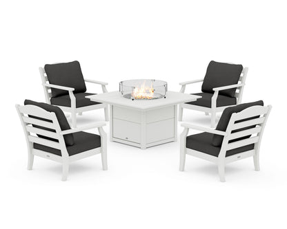Draper James™ by  POLYWOOD® Savannah 5-Piece Deep Seating Set with Fire Pit Table in Vintage White / Spectrum Carbon