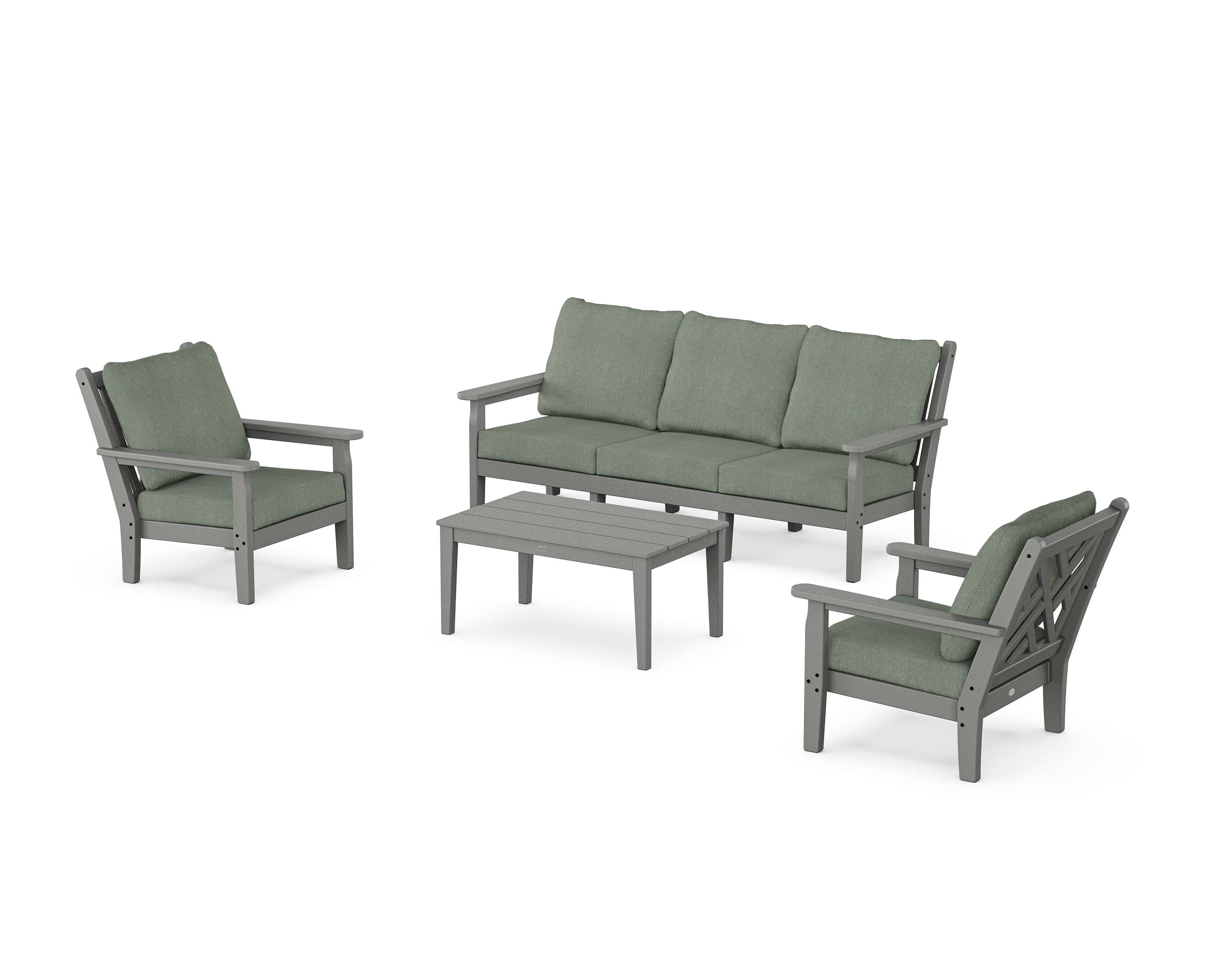 POLYWOOD® Chippendale 4-Piece Deep Seating Set with Sofa in Slate Grey / Cast Sage