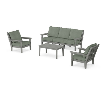 POLYWOOD® Chippendale 4-Piece Deep Seating Set with Sofa in Slate Grey / Cast Sage