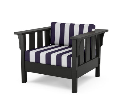 Martha Stewart by POLYWOOD® Acadia Deep Seating Chair in Black / Cabana Stripe Navy
