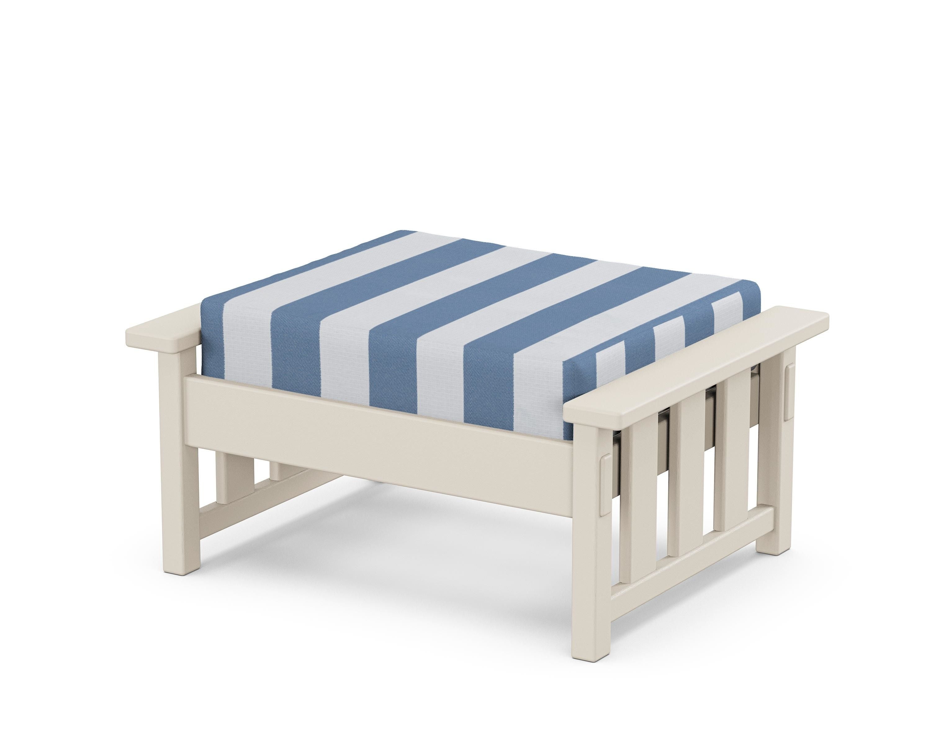 Martha Stewart by POLYWOOD® Acadia Deep Seating Ottoman in Sand / Cabana Stripe Sky Blue