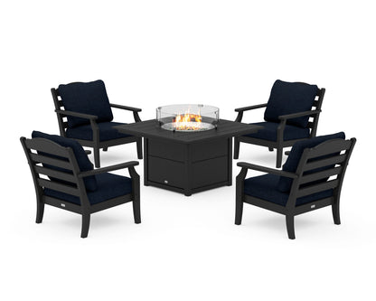 Draper James™ by  POLYWOOD® Savannah 5-Piece Deep Seating Set with Fire Pit Table in Black / Marine Indigo