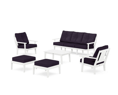 POLYWOOD® Prairie 6-Piece Lounge Sofa Set in White / Navy Linen