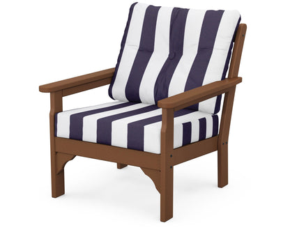POLYWOOD® Vineyard Deep Seating Chair in Teak / Cabana Stripe Navy