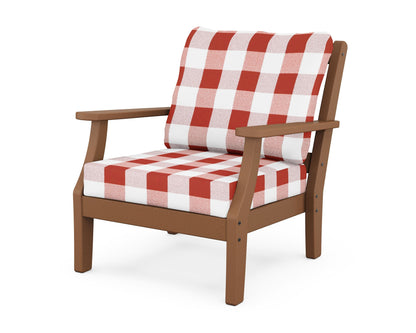 Martha Stewart by POLYWOOD® Chinoiserie Deep Seating Chair in Teak / Buffalo Plaid Crimson
