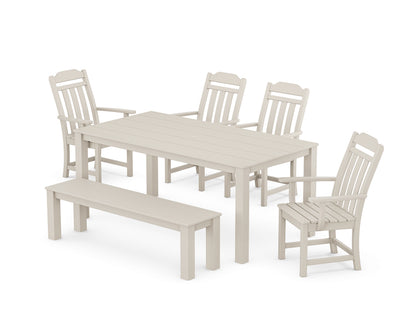 Country Living Cottage 6-Piece Parsons Dining Set with Bench in Sand
