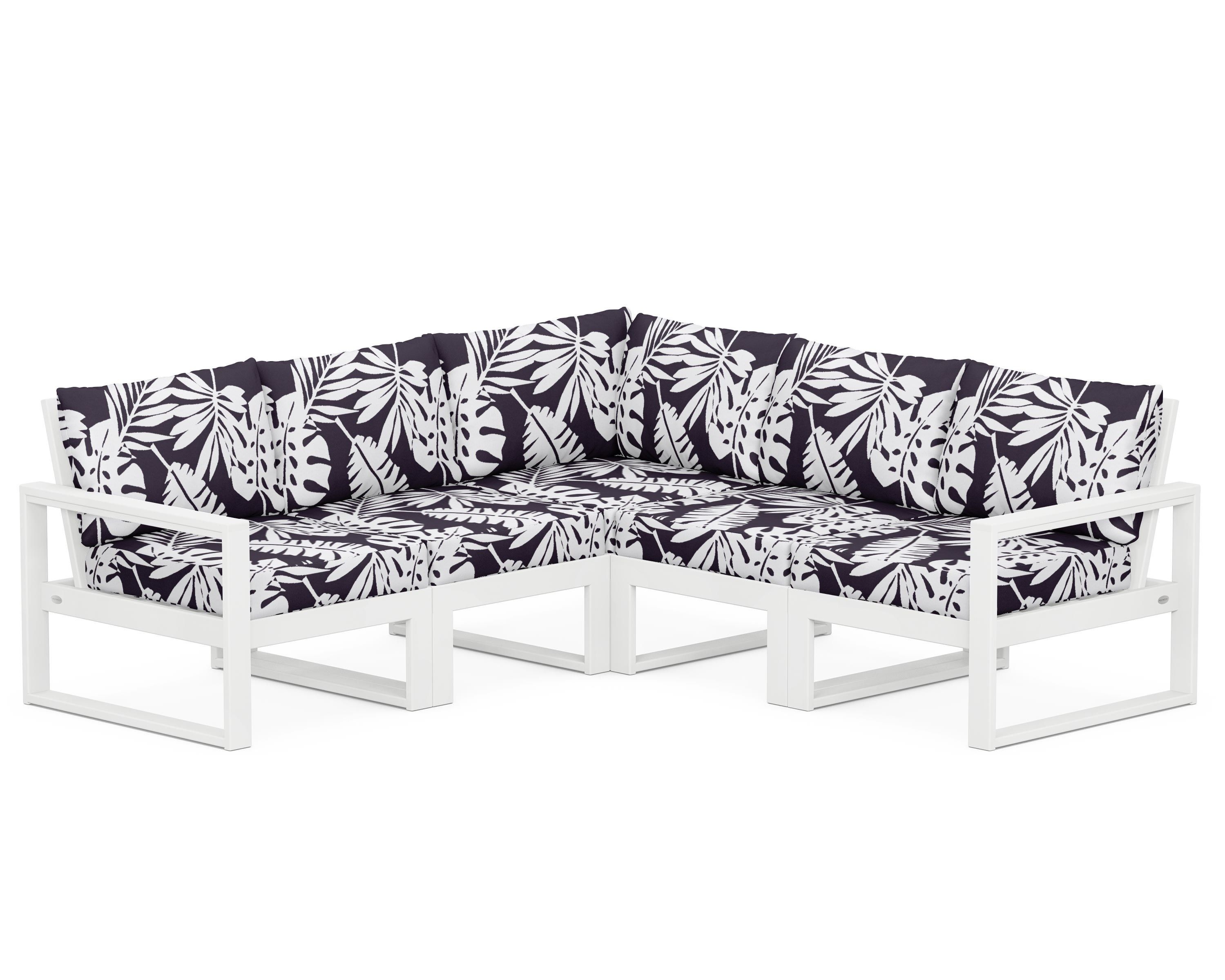 POLYWOOD® EDGE 5-Piece Modular Deep Seating Set in White / Leaf Navy