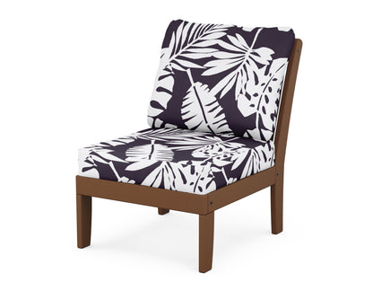 POLYWOOD® Braxton Modular Armless Chair in Teak / Leaf Navy