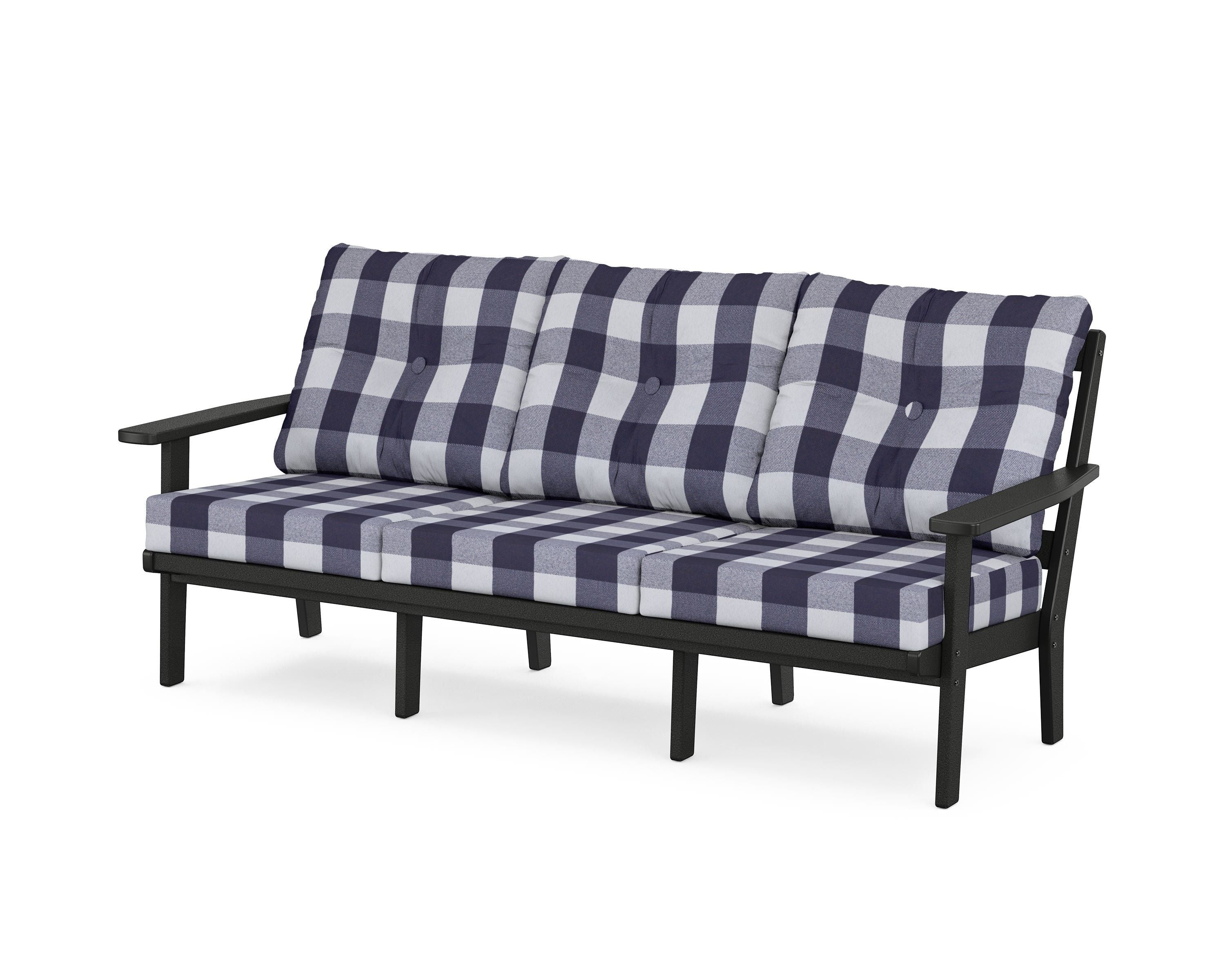 POLYWOOD® Oxford Deep Seating Sofa in Black / Buffalo Plaid Navy