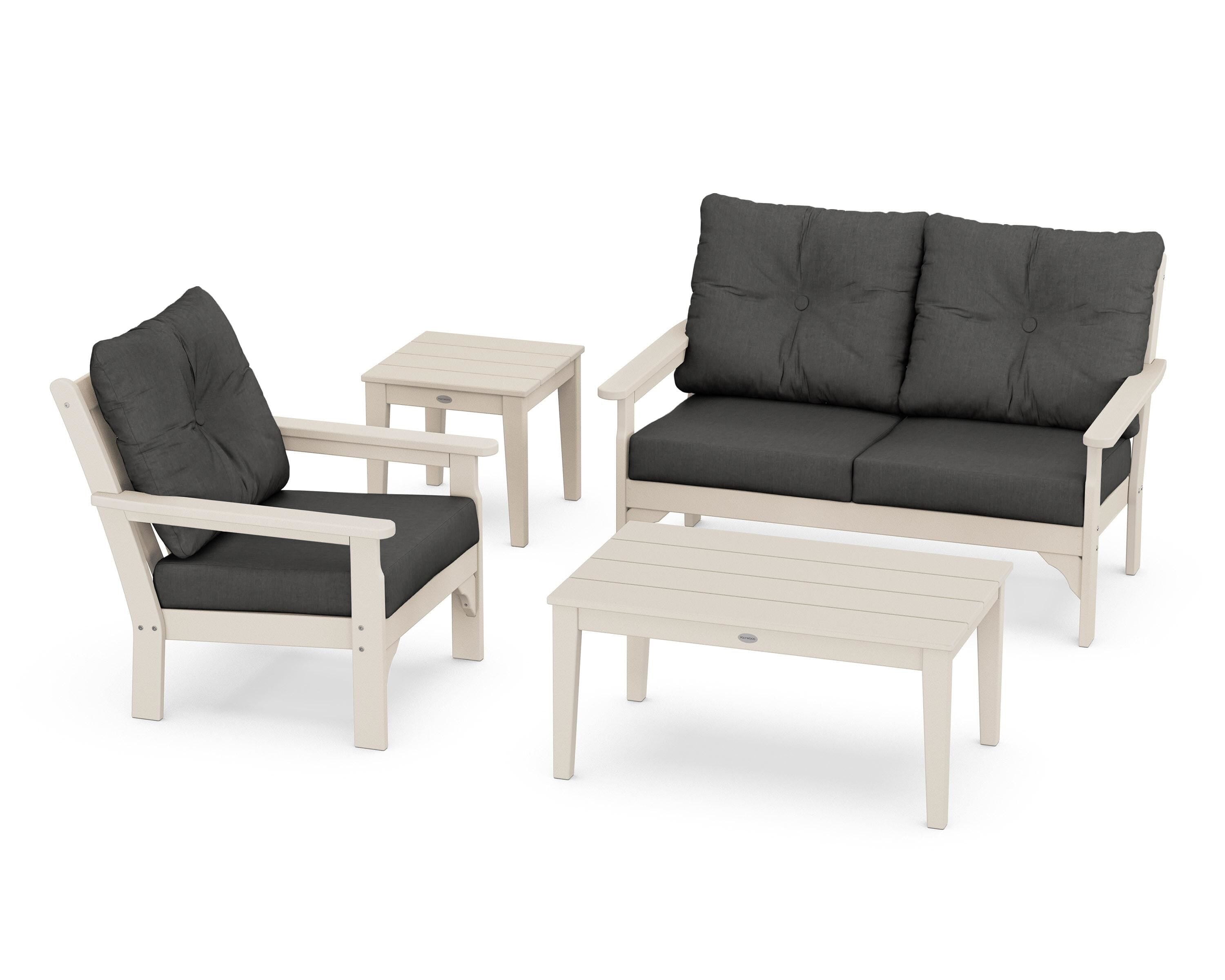 POLYWOOD® Vineyard 4-Piece Deep Seating Set in Sand / Spectrum Carbon