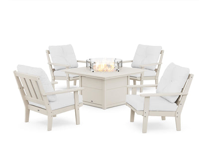 POLYWOOD® Oxford 5-Piece Deep Seating Set with Fire Pit Table in Sand / Natural