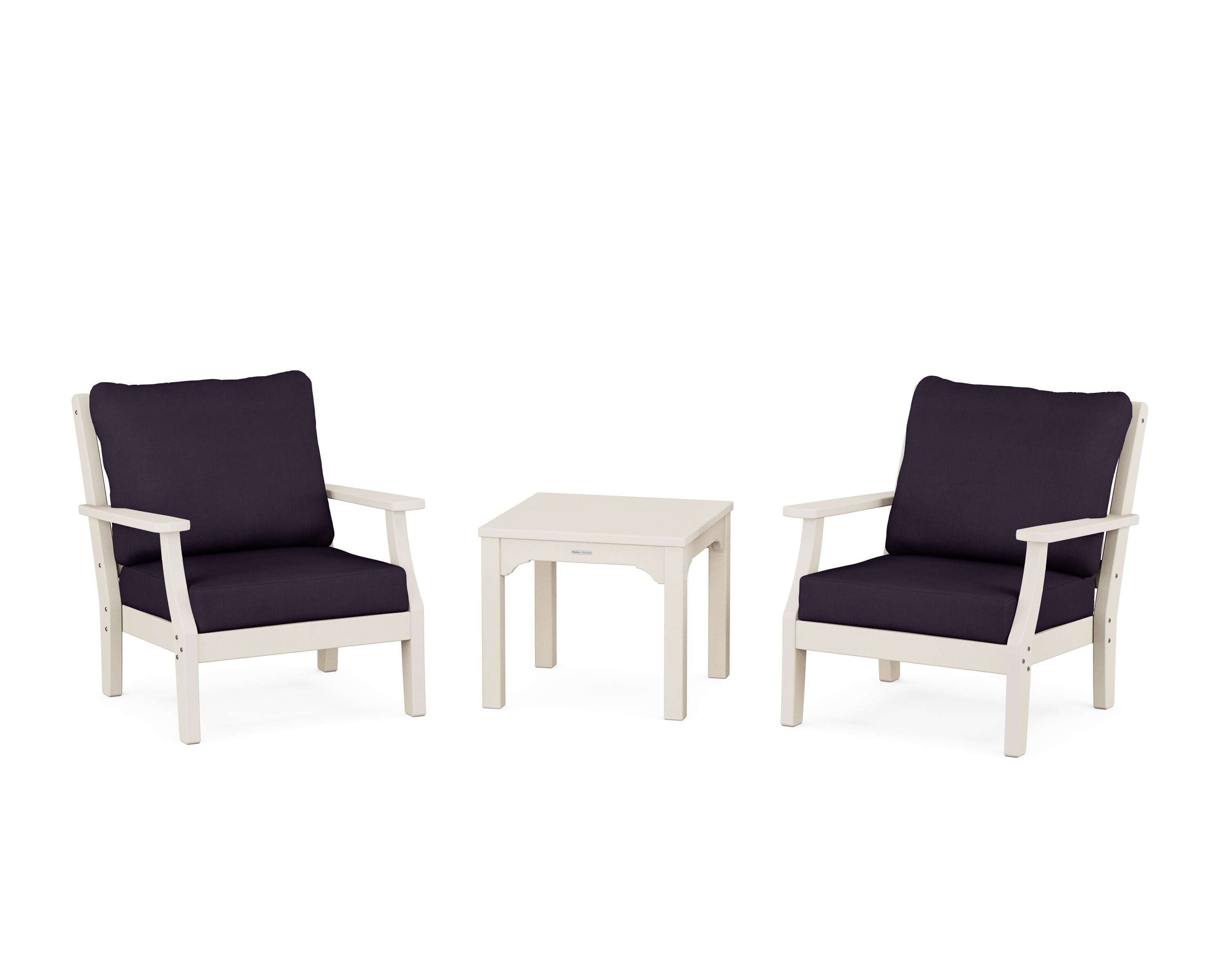 Martha Stewart by POLYWOOD® Chinoiserie 3-Piece Deep Seating Set in Sand / Navy Linen