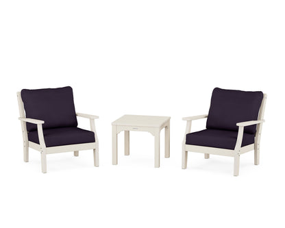 Martha Stewart by POLYWOOD® Chinoiserie 3-Piece Deep Seating Set in Sand / Navy Linen